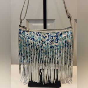 Fringe Shoulder Bag in Blue, Turquoise, and Silver